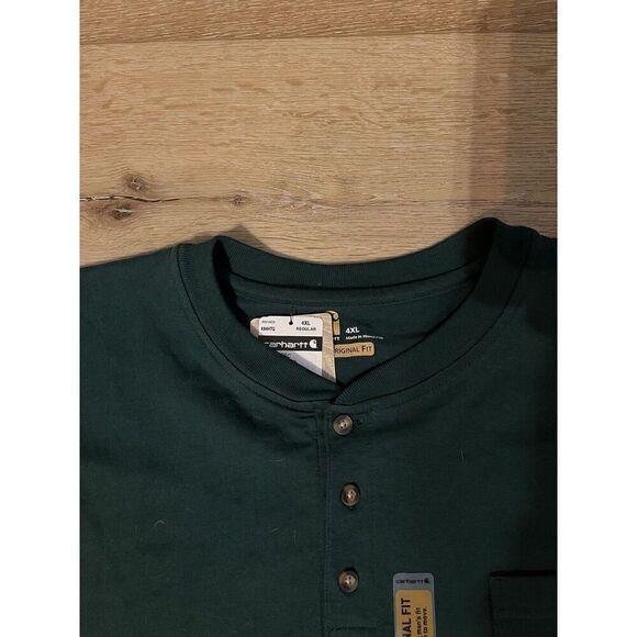 Carhartt Men's Green Henley T-shirt Short Sleeve Pocket Mens 4XL Original Fit - Picture 3 of 3